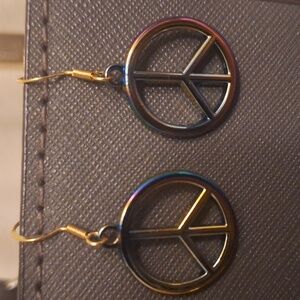 NEW Peace Sign Earrings Iridescent
